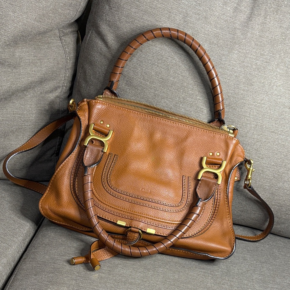 Chloe Marcie Medium Leather Satchel Crossbody Bag w/ Detachable Strap Authentic - Picture 10 of 10